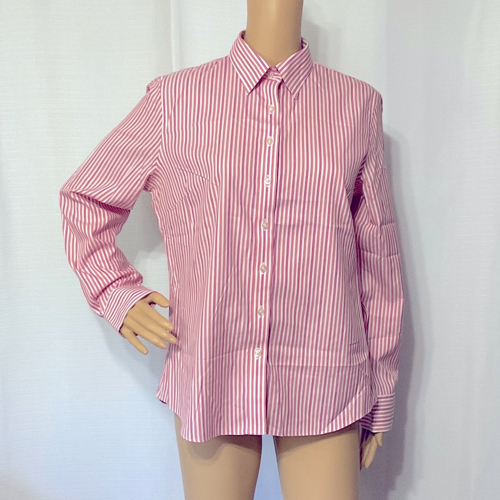 Lands' End Pink Striped Button-Down Shirt 100% Cotton Size 10 Women